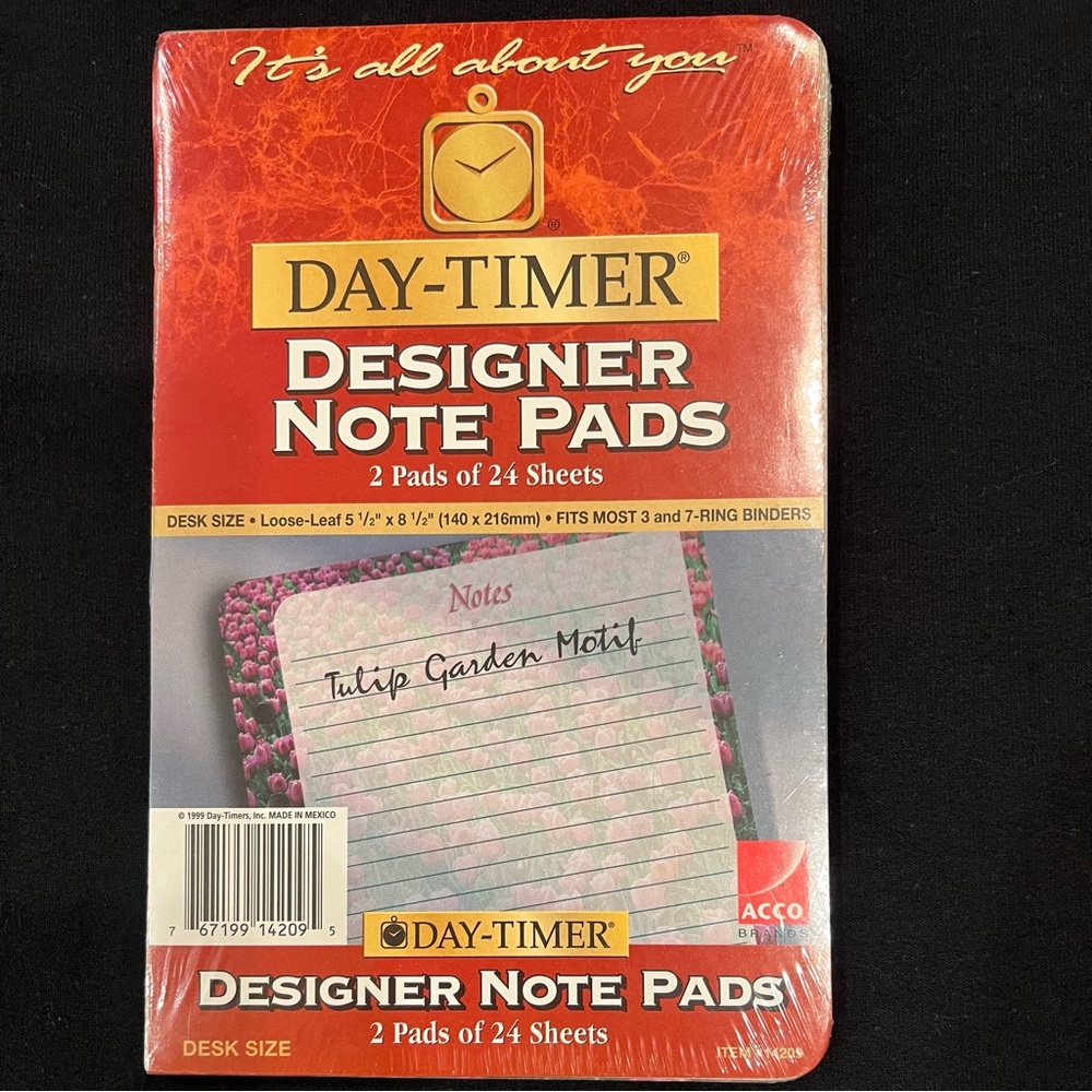 Daytimer Desk Size 2 Pads of 24 Sheets Designer Floral Note Pads w Pink Tulips